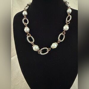 Premier Design Pearl and Rope-Link Statement Necklace in Ivory and Silver